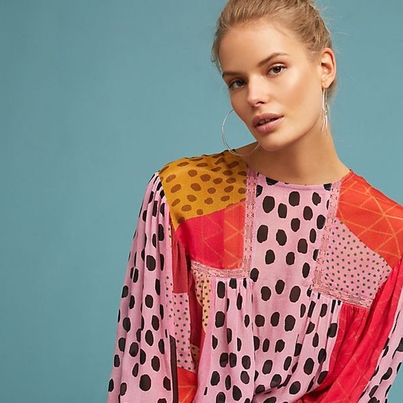 ✨Anthropology Patchwork Pattern Peasant Blouse✨ - Picture 7 of 7